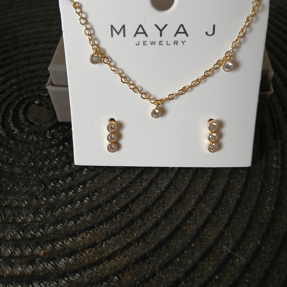 Maya J  Gold Plated Necklace and Earring Set